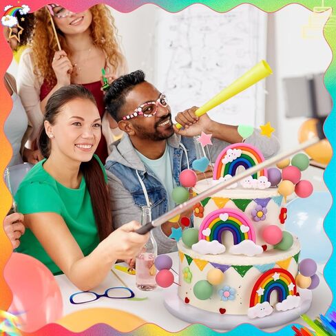 Rainbow Cake Topper 48 Pcs, Boho Cake Toppers Pastel Balls Cake Topper for Girl Birthday Groovy Wedding Party Supplies in Saudi Arabia