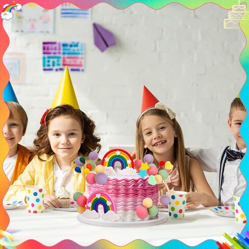 Rainbow Cake Topper 48 Pcs, Boho Cake Toppers Pastel Balls Cake Topper for Girl Birthday Groovy Wedding Party Supplies in Saudi Arabia