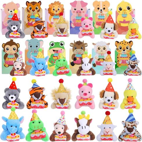 24 Pack Valentines Day Gifts Small Stuffed Animals Assorted Card Boxes Mini Animal Toys Keychains Bulk for Birthday Classroom Exchange Party Favor School Teacher Student in Saudi Arabia