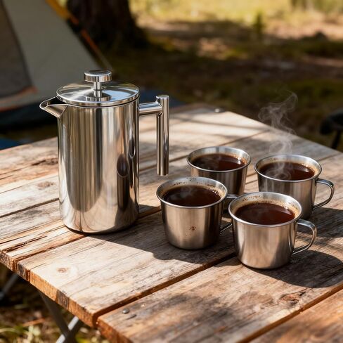 French Press Coffee Maker 34 Oz, Dual-wall insulation, easy clean, durable, Stainless Steel French Press Coffee Maker, Food grade, safe and reliable, suitable for home and camping, silver. in Saudi Arabia