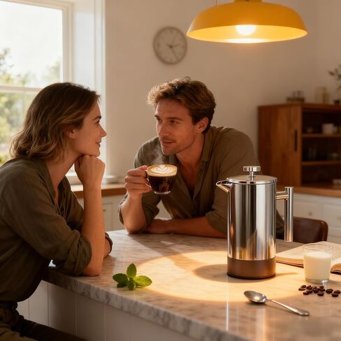 French Press Coffee Maker 34 Oz, Dual-wall insulation, easy clean, durable, Stainless Steel French Press Coffee Maker, Food grade, safe and reliable, suitable for home and camping, silver. in Saudi Arabia