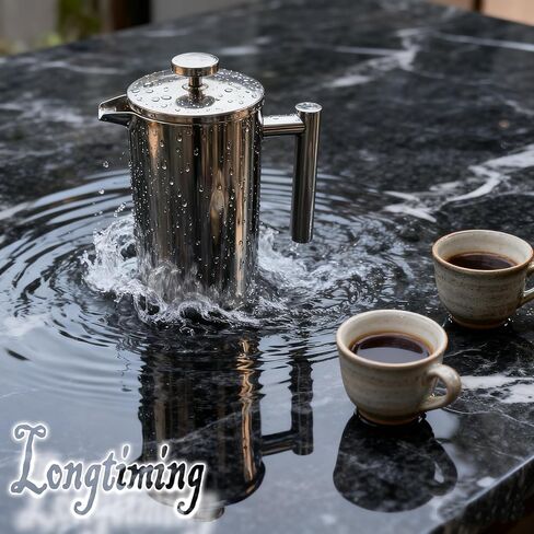 French Press Coffee Maker 34 Oz, Dual-wall insulation, easy clean, durable, Stainless Steel French Press Coffee Maker, Food grade, safe and reliable, suitable for home and camping, silver. in Saudi Arabia
