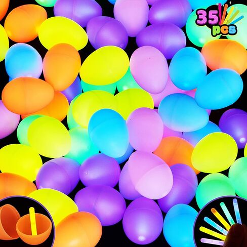JOYIN 35 قطعة من بيض عيد الفصح مع 35 عصا صغيرة متوهجة للأطفال تتوهج في الظلام، هدية حشو السلال، لعبة صيد بيض عيد الفصح، لوازم تزيين الحفلات، جوائز الفصل الدراسي in Kuwait