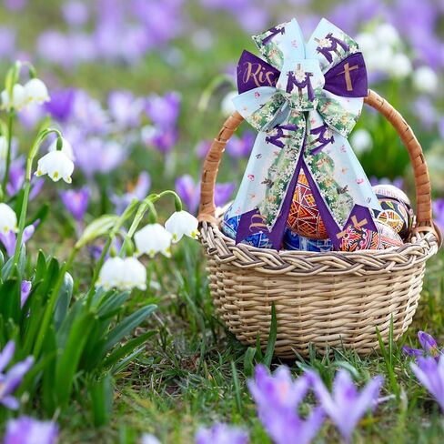 2 Rolls 20 Yards He is Risen Wired Edge Ribbon Purple Easter Jesus Ribbon Spring Floral Rabbit Cross Religious Fabric Ribbon for Gift Wrapping Bow Wreath Making Craft Supplies in Saudi Arabia