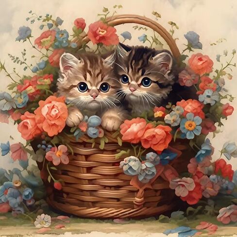 BOHADIY Cat Diamond Art Painting Kits,5D Full Round Drill Cute Kitten Painting by Numbers Art Kits for Adults Beginners,DIY Flower Diamonds Dot Gem Art for Adults Home Wall Decor 12 x 12inch in Saudi Arabia