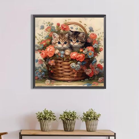 BOHADIY Cat Diamond Art Painting Kits,5D Full Round Drill Cute Kitten Painting by Numbers Art Kits for Adults Beginners,DIY Flower Diamonds Dot Gem Art for Adults Home Wall Decor 12 x 12inch in Saudi Arabia