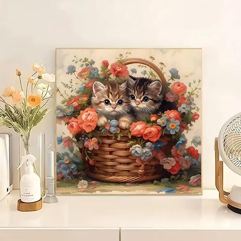 BOHADIY Cat Diamond Art Painting Kits,5D Full Round Drill Cute Kitten Painting by Numbers Art Kits for Adults Beginners,DIY Flower Diamonds Dot Gem Art for Adults Home Wall Decor 12 x 12inch in Saudi Arabia