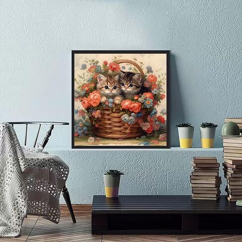 BOHADIY Cat Diamond Art Painting Kits,5D Full Round Drill Cute Kitten Painting by Numbers Art Kits for Adults Beginners,DIY Flower Diamonds Dot Gem Art for Adults Home Wall Decor 12 x 12inch in Saudi Arabia