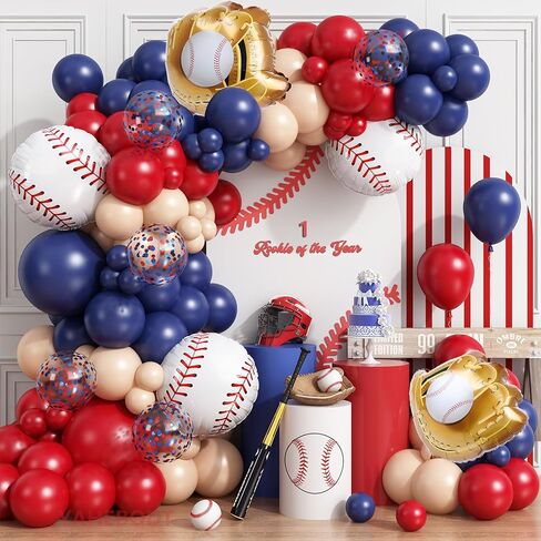 Baseball Balloon Arch Garland Kit,166Pcs Navy Blue Red Nude and Confetti Balloon with Baseball Foil Balloons for Boys Summer Birthdays Party,Sports Theme Baseball Party Decorations in Saudi Arabia