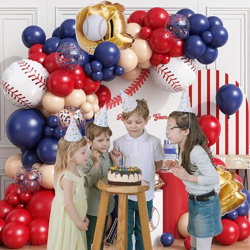 Baseball Balloon Arch Garland Kit,166Pcs Navy Blue Red Nude and Confetti Balloon with Baseball Foil Balloons for Boys Summer Birthdays Party,Sports Theme Baseball Party Decorations in Saudi Arabia