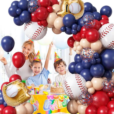Baseball Balloon Arch Garland Kit,166Pcs Navy Blue Red Nude and Confetti Balloon with Baseball Foil Balloons for Boys Summer Birthdays Party,Sports Theme Baseball Party Decorations in Saudi Arabia