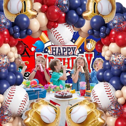 Baseball Balloon Arch Garland Kit,166Pcs Navy Blue Red Nude and Confetti Balloon with Baseball Foil Balloons for Boys Summer Birthdays Party,Sports Theme Baseball Party Decorations in Saudi Arabia