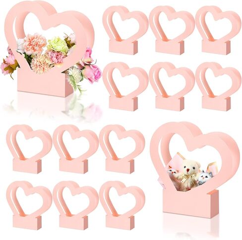 Sinmoe 12 Pcs Valentines Heart Shaped Boxes for Flowers Valentines Flower Gift Bag Wedding Empty Bouquet Gift Bags with Handle Folding Basket for Bridal Baby Shower Party Supply(Black) in Saudi Arabia