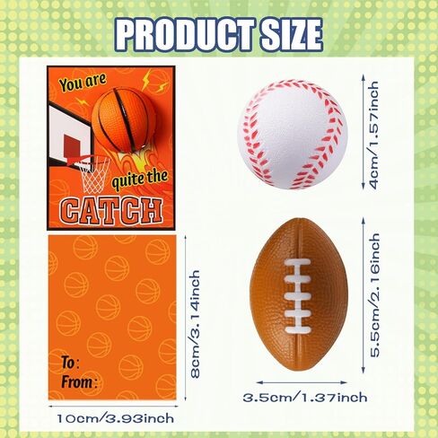 Tatuo 24 Pack Sports Valentines Cards with Stress Balls Bulk - Valentine's Day Cards Gift Exchange Mini Bouncy Basketball Baseball Soccer Football Squish Ball Party Favors for Sports Theme Prize Gift in Saudi Arabia