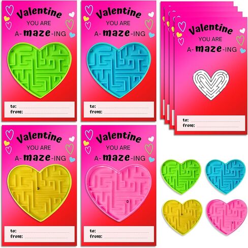 4E's Novelty 36 Pack Valentines Day Cards Gifts for Kids Classroom Heart Mazes Set Boys Girls, School Classroom Exchange Toy Bulk Party Favors, Valentine's Day Gifts for Kids in Saudi Arabia