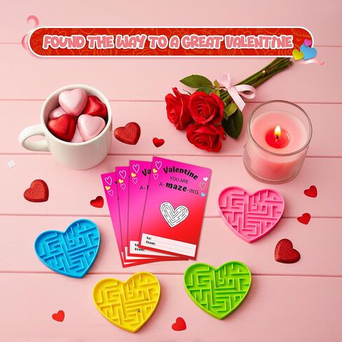 4E's Novelty 36 Pack Valentines Day Cards Gifts for Kids Classroom Heart Mazes Set Boys Girls, School Classroom Exchange Toy Bulk Party Favors, Valentine's Day Gifts for Kids in Saudi Arabia