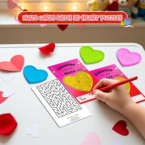 4E's Novelty 36 Pack Valentines Day Cards Gifts for Kids Classroom Heart Mazes Set Boys Girls, School Classroom Exchange Toy Bulk Party Favors, Valentine's Day Gifts for Kids in Saudi Arabia