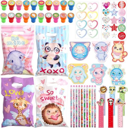 Ceiba Tree 24 Pack Valentines Day Stationery Gifts Set for Kids Classroom Exchange Gift Set with Pencil Notepad Stamp Treat Goodie Bag Stuffers Sticker Ruler for School Valentine Party Favors Supplies in Saudi Arabia