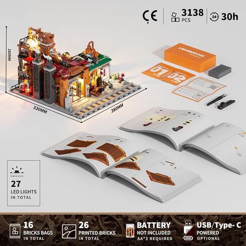 Steampunk Ore Factory Lighting Building-Bricks Set, 3138 Pcs Interactive Mechanical Factory Collection Display Set for Adults and Steampunk Lovers in Kuwait