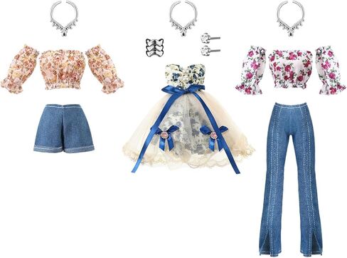 Geyoga 3 Set 12 Pcs Doll Clothes and Accessories for 12 Inch Doll Summer Doll Suit Girl Doll Pants Shoes Casual Wear Clothes Outfits, Dolls are Not Included(Floral), As Pictures Show in Saudi Arabia