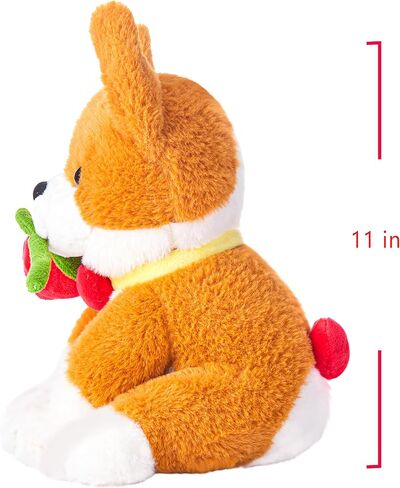 IKASA Corgi Dog Stuffed Animal Plush Toy with Rose Flower for Valentine,Cute Puppy 11" Soft Plushie,Gifts for Girlfriend in Saudi Arabia