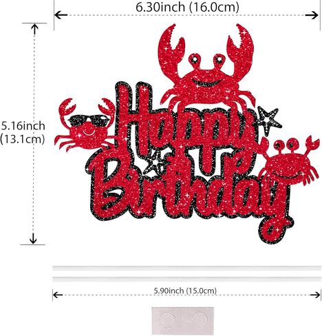 Crab Happy Birthday Cake Topper Ocean Under The Sea Animals Theme Birthday Party Cake Decoration Cute Crab Seaweed Starfish Party Decoration Supplies for Kids Boys Girls, Black Red Glitter in Saudi Arabia
