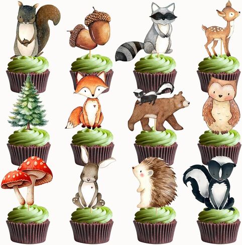 Woodland Baby Shower Cupcake Toppers: 48Pcs Woodland Animals Cupcake Toppers Woodland Baby Shower Decorations Forest Animals Gender Reveal Party Supplies in Saudi Arabia