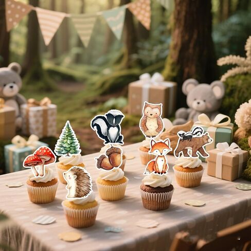 Woodland Baby Shower Cupcake Toppers: 48Pcs Woodland Animals Cupcake Toppers Woodland Baby Shower Decorations Forest Animals Gender Reveal Party Supplies in Saudi Arabia