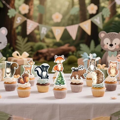 Woodland Baby Shower Cupcake Toppers: 48Pcs Woodland Animals Cupcake Toppers Woodland Baby Shower Decorations Forest Animals Gender Reveal Party Supplies in Saudi Arabia