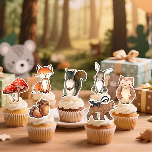 Woodland Baby Shower Cupcake Toppers: 48Pcs Woodland Animals Cupcake Toppers Woodland Baby Shower Decorations Forest Animals Gender Reveal Party Supplies in Saudi Arabia