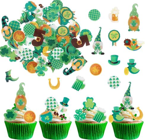 24 PCS Lucky Four Leaf Clover Cupcake Toppers Green Glitter St.Patrick's Day Shamrock Cupcake Picks St Patrick's Day Baby Shower Birthday Party Cake Decorations Supplies in Saudi Arabia