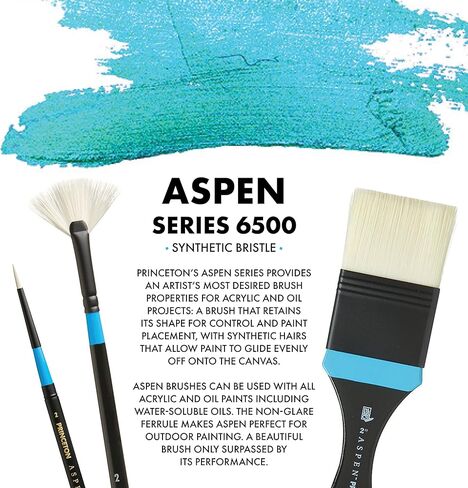 Princeton Artist Brush Co. Aspen Series 6500 - مروحة قصيرة بمقبض طويل مقاس 2 - فرشاة طلاء اصطناعية واحدة بالزيت والأكريليك للرسم على القماش واللوحة in Saudi Arabia