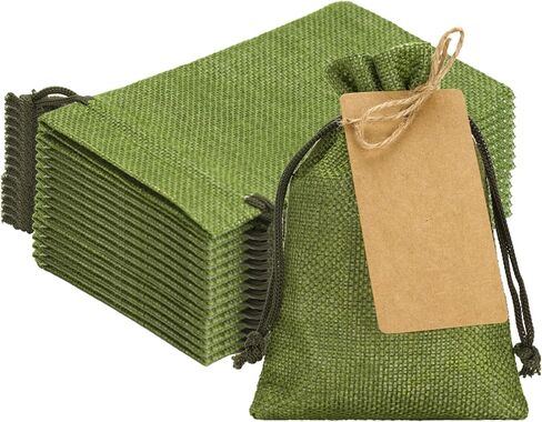 G2PLUS 24 Pcs Burlap Gift Bags with Drawstring 5x7 Inch, Rustic Gift Favor Bags with Kraft Tags & Jute String for Wedding Favors, DIY Crafts, Birthday & Coffee Packaging in Saudi Arabia