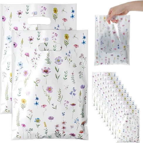 Ouligay 50PCS Plastic Wildflower Goodie Bags Reusable Party Favor Bags with Handles Vintage Floral Gift Bag Wildfloral Candy Treat Bag for Baby Shower Wedding Birthday Supplies Colorful in Saudi Arabia