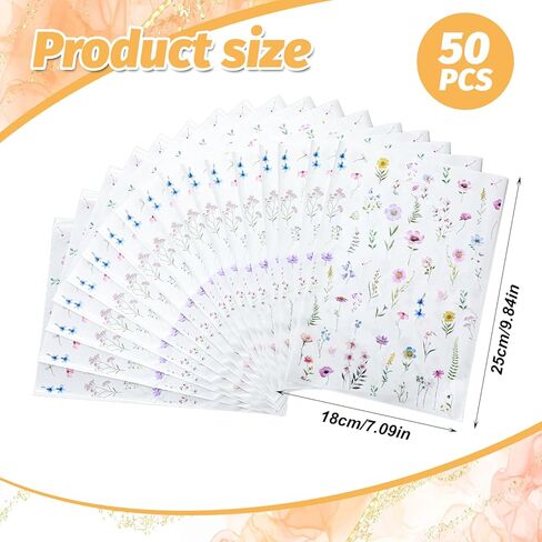 Ouligay 50PCS Plastic Wildflower Goodie Bags Reusable Party Favor Bags with Handles Vintage Floral Gift Bag Wildfloral Candy Treat Bag for Baby Shower Wedding Birthday Supplies Colorful in Saudi Arabia
