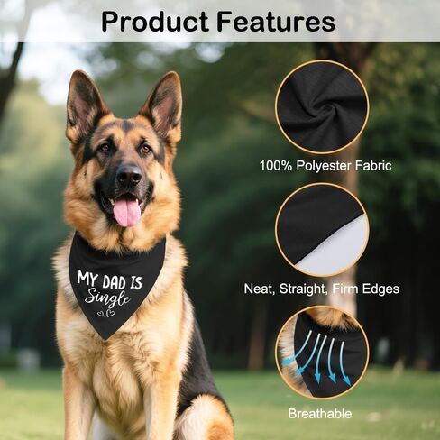My Dad is Single Black Dog Bandana, Funny Valentine's Day Dogs Bandana, Humor Puppy Scarf Decoration Accessory for Single Owner, Birthday Christmas for Dog Dad in Saudi Arabia