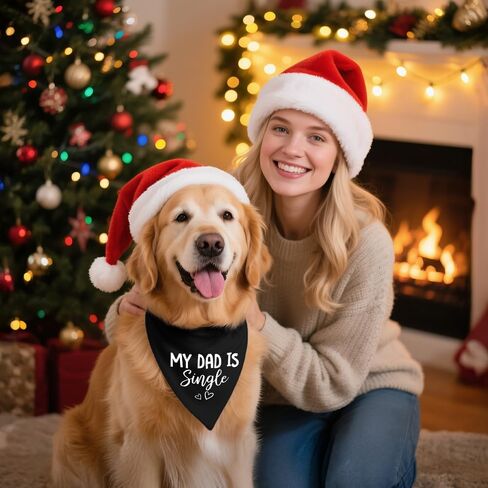 My Dad is Single Black Dog Bandana, Funny Valentine's Day Dogs Bandana, Humor Puppy Scarf Decoration Accessory for Single Owner, Birthday Christmas for Dog Dad in Saudi Arabia