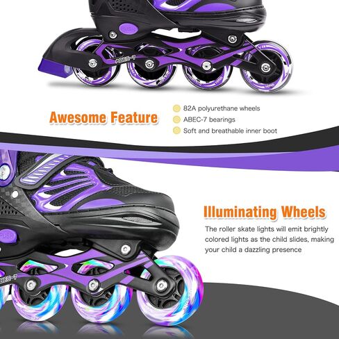 أسود/أزرق/أحمر زلاجات مضمنة قابلة للتعديل للأولاد والبنات والأطفال والنساء والرجال مقاس، زلاجات دوارة للكبار تضيء للنساء في الهواء الطلق وداخل المنزل in Kuwait