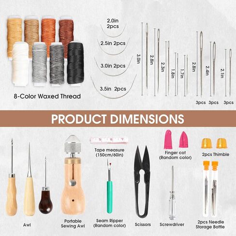 45PCS Leather Sewing Kit with Wooden Handle Awl Tool, Speedy Stitcher Sewing Awl Kit for Leather Repair, Shoes, Bags, Camping Gear, DIY Craft Beginners & Professionals in Kuwait