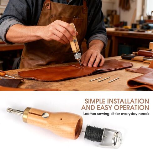 45PCS Leather Sewing Kit with Wooden Handle Awl Tool, Speedy Stitcher Sewing Awl Kit for Leather Repair, Shoes, Bags, Camping Gear, DIY Craft Beginners & Professionals in Kuwait