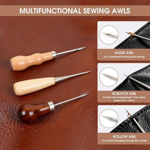 45PCS Leather Sewing Kit with Wooden Handle Awl Tool, Speedy Stitcher Sewing Awl Kit for Leather Repair, Shoes, Bags, Camping Gear, DIY Craft Beginners & Professionals in Kuwait