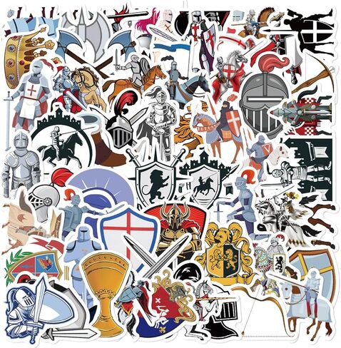 60PCs Medieval Knights Stickers Pack, Vinyl Decals, Delicate Gift & Party Favor Stickers for Laptop, Water Bottle,Journal,Guitar Decals for Kids,Teens Sticker Collectors, DIY Lovers..(Knights) in Saudi Arabia