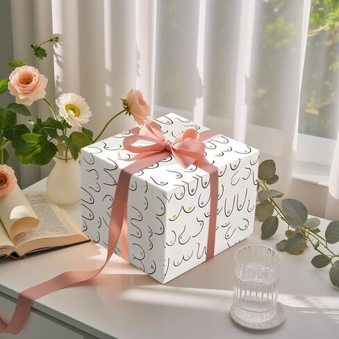 lezakaa مضحك المعتوه التفاف ورقة لفة، امرأة الثديين وقحا الملونة تصميم الطرف تفضل هدية التفاف لعيد ميلاد، والعزوبية، والذكرى السنوية، للنساء البالغات الرجال الهدايا هفوة، لفة صغيرة، 17 في × 16.4 قدم in Kuwait