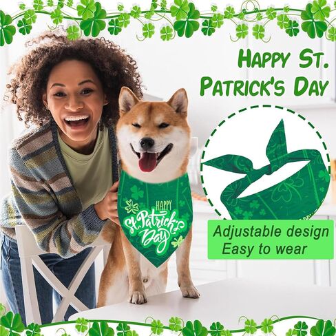 St. Patrick's Day Dog Bandanas 2 Pack, Reversible Green Shamrock Pet Scarf Irish Puppy Kerchief for Boy Girl Adjustable Saint Patrick Bandanas for Medium Large Dogs (Large, Green Clover) in Kuwait
