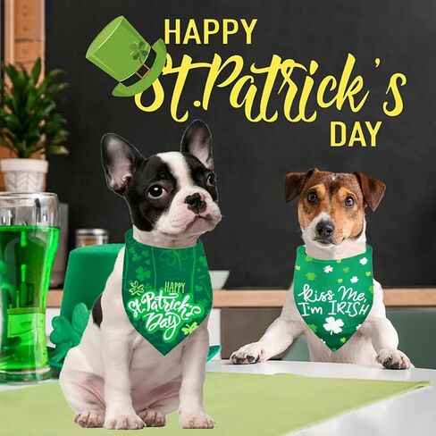 St. Patrick's Day Dog Bandanas 2 Pack, Reversible Green Shamrock Pet Scarf Irish Puppy Kerchief for Boy Girl Adjustable Saint Patrick Bandanas for Medium Large Dogs (Large, Green Clover) in Kuwait