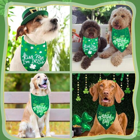 St. Patrick's Day Dog Bandanas 2 Pack, Reversible Green Shamrock Pet Scarf Irish Puppy Kerchief for Boy Girl Adjustable Saint Patrick Bandanas for Medium Large Dogs (Large, Green Clover) in Kuwait
