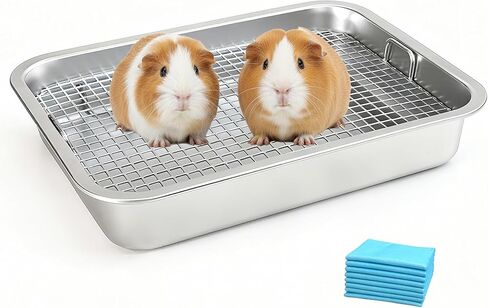 Stainless Steel Guinea Pig Litter Box with Raised Grid,Small Animal Litter Box for Rat,Rhinchilla,Ferret,Toilet Potty Training Pan for Cage (Medium) in Saudi Arabia