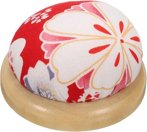 HARFINGTON Pin Cushion Wooden Base Japanese Style Round Pincushion Needle Holder for Sewing Quilting Needlework DIY Crafts, Red Floral Style in Saudi Arabia