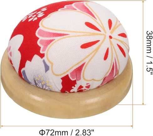 HARFINGTON Pin Cushion Wooden Base Japanese Style Round Pincushion Needle Holder for Sewing Quilting Needlework DIY Crafts, Red Floral Style in Saudi Arabia