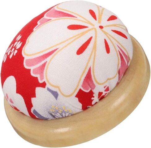 HARFINGTON Pin Cushion Wooden Base Japanese Style Round Pincushion Needle Holder for Sewing Quilting Needlework DIY Crafts, Red Floral Style in Saudi Arabia